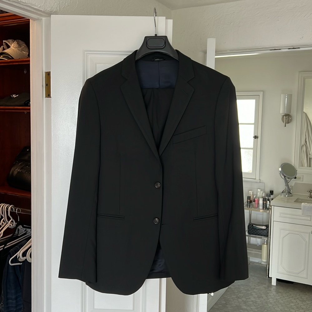 Benetton Suit (Jacket and Pants). Black. Size 38R.